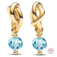 Charm Striebro 925 Prepletený fazetovaný kruh večnosti modrý svetlý, prívesok na náramok symbol marec