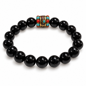 Obsidiánový náramek elastický s korálkem v tibetském stylu, přírodní kámen, kulička 10 mm / 16–17 cm | Talisman ochrany a vnitřní síly Obsidiánový náramek elastický s korálkem v tibetském stylu, přírodní kámen, kulička 10 mm / 16–17 cm | Talisman ochrany a vnitřní síly