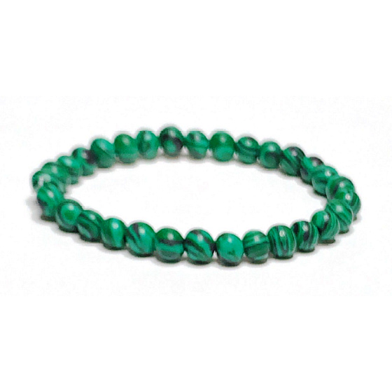 Malachitový náramok elastický, guľôčka 6 mm / 16 - 17 cm, kameň želania