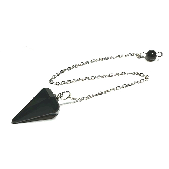 Obsidiánové kyvadlo prírodný kameň 2,5 cm + 18 cm retiazka s korálkami, záchranný kameň