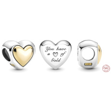 Striebro 925 Srdce s klenutým zlatom, korálik lásky na náramku