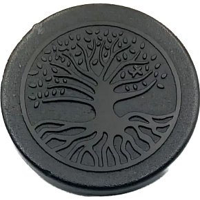 Šungit Gravírovaný strom života nálepka pre mobilný telefón EMFprotection, 5G protection, radiation protection 3 cm