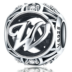 Striebro 925 Magic abeceda písmeno W + zirkón, korálik na náramok