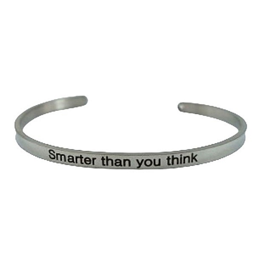 Nerezová oceľ náramok strieborný s gravírovaním Chytrejší než si myslíte, otvorená manžeta, 4 mm