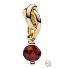 Charm Striebro 925 Prepletený fazetovaný kruh večnosti červený tmavý, prívesok na náramok symbol január