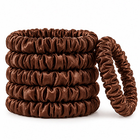 Hodvábna gumička do vlasov 100 % prírodný hodváb – šetrná scrunchie, čokoládovo hnedá 5 kusov