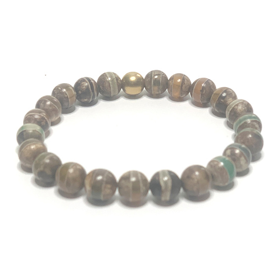 Achátový tibetský náramok elastický prírodný kameň, guľôčka 8 mm / 16 - 17 cm