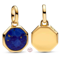 Charm Striebro 925 Mini medailón modrý imitácia Lapis lazuli, prívesok na náramok symbol