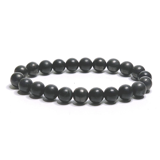 Šungitový náramok elastický prírodný kameň, guľôčka 8 mm / 16 - 17 cm, kameň života
