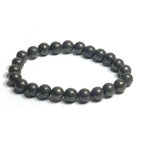 Pyritový náramok elastický prírodný kameň, guľôčka 8 mm / 16-17 cm, majster sebadôvery a hojnosti