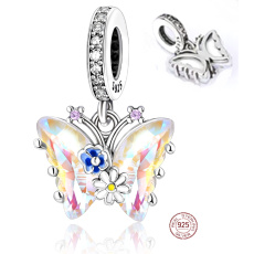 Strieborný prívesok 925 Butterfly - kvety, prívesok na náramok