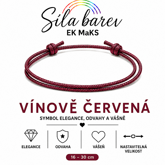 Šňůrkový náramek Síla barev – Vínově červená | Symbol elegance, odvahy a vášně | nastavitelný 16 - 30 cm