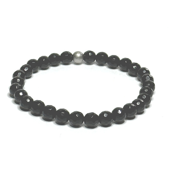 Onyx fazetový náramok elastický prírodný kameň, guľôčka 6 mm / 16 - 17 cm, kameň životnej sily