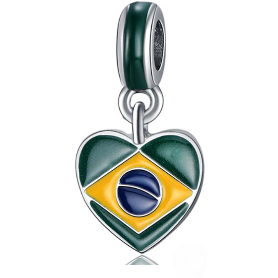 Charm Brazílska vlajka srdce - milujem Brazíliu, kávové zrno, prívesok na náramok cestovanie