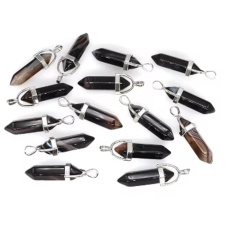 Achát čierny Kyvadlo šesťhran prívesok prírodný kameň 41 x 13 mm, ručne vyrezávaný, dodáva odvahu a silu, 1 kus