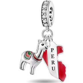 Charm Sterlingové stříbro 925 Peru – energie And, tradice a duch dobrodružství 2v1, přívěsek na náramek cestování