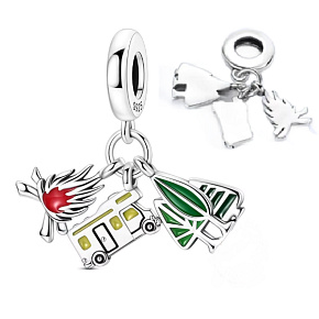 Charm Sterlingové stříbro 925 Vanlife – svoboda na kolech, příroda a vlastní tempo, 3v1 přívěsek na náramek cestování