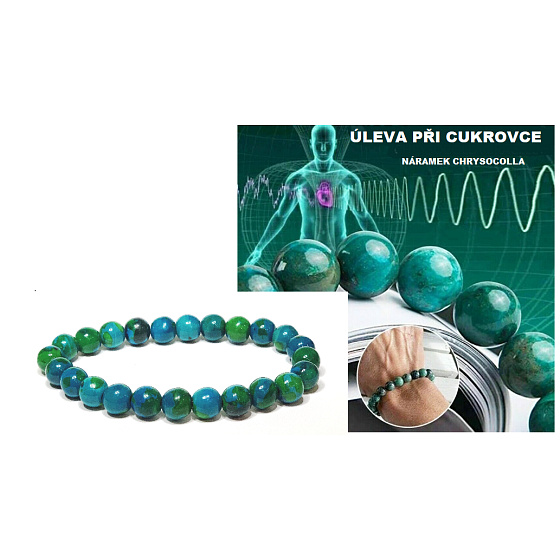 Chryzokol proti cukrovke, elastický náramok, guľôčka 8 mm / 16-17 cm, kameň kráľa Šalamúna