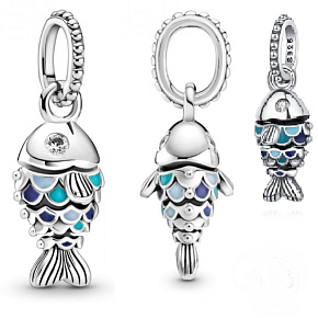 Striebro 925 Modrá šupinatá ryba, prívesok na náramok