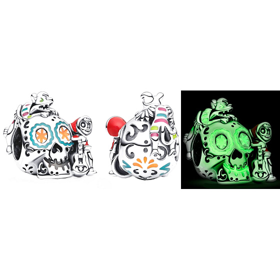 Prívesok Striebro 925 Disney Pixar Coco Miguel & Dante lebka svieti v tme, svietiace korálky náramok, Halloween
