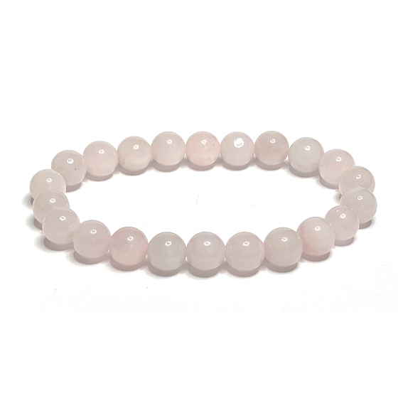 Ružový náramok elastický prírodný kameň, guľôčka 8 mm / 16 - 17 cm, kameň lásky