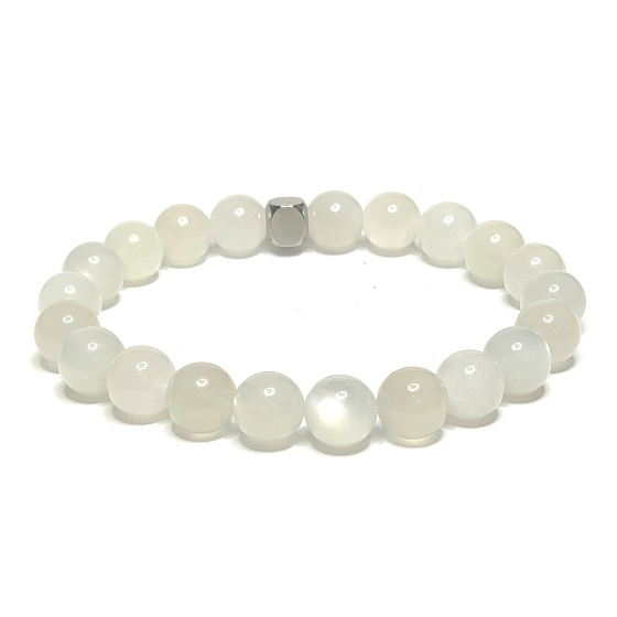Mesačný kameň sivý náramok elastický prírodný kameň, korálik 8 mm / 16-17 cm, kameň osudu