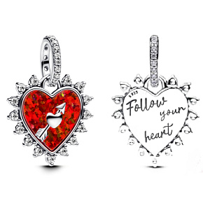 Charm Opálově červený přívěsek srdce s šipkou, přívěsek na náramek symbol Charm Opálově červený přívěsek srdce s šipkou, přívěsek na náramek symbol