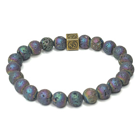 Lávová platina s kráľovskou mantrou Om, náramok z elastického prírodného kameňa, guľôčka 8 mm / 16-17 cm, zrodená zo štyroch živlov Lávová platina s kráľovskou mantrou Om, náramok z elastického prírodného kameňa, guľôčka 8 mm / 16-17 cm, zrodená zo štyroch živlov