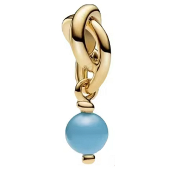 Charm Striebro 925 Prepletený kruh večnosti perla modrá, prívesok na náramok symbol december