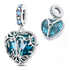 Charm Sterlingové stříbro 925 Strom života, srdce s ornamentem – ochrana, láska a vnitřní klid, přívěsek na náramek příroda
