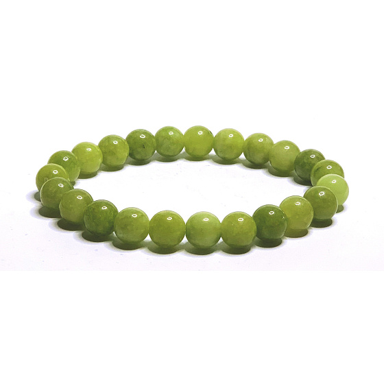Nefritový náramok Olive elastický prírodný kameň, guľôčka 6 mm / 16 - 17 cm