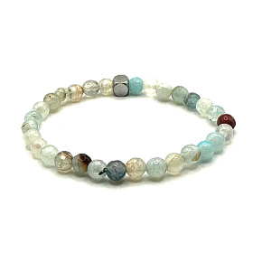 Achát svetlomodrý fazetový náramok elastický prírodný kameň, guľôčka 6 mm / 16 - 17 cm