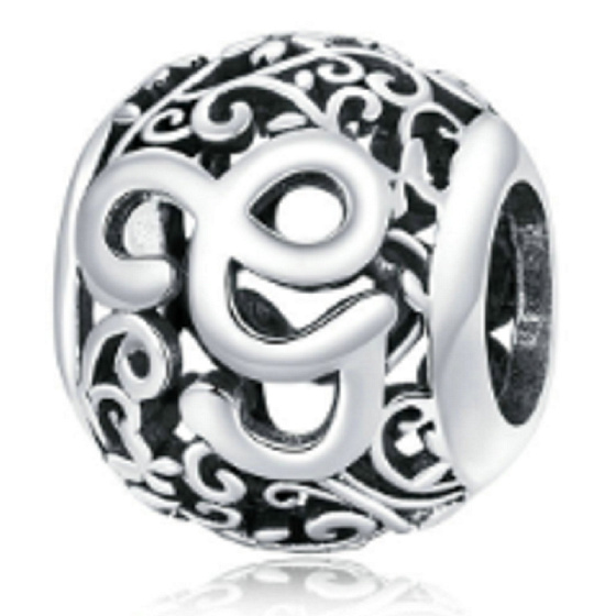 Striebro 925 Magické písmeno abecedy G s kvetmi, korálik na náramok