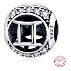 Blíženci, znamenie zverokruhu, striebro + zirkón prívesok na náramok, gulička 9 mm 1 kus