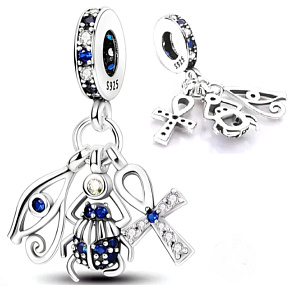 Charm Staroveké egyptské symboly, ochranný amulet, 3v1, prívesok na cestovný náramok