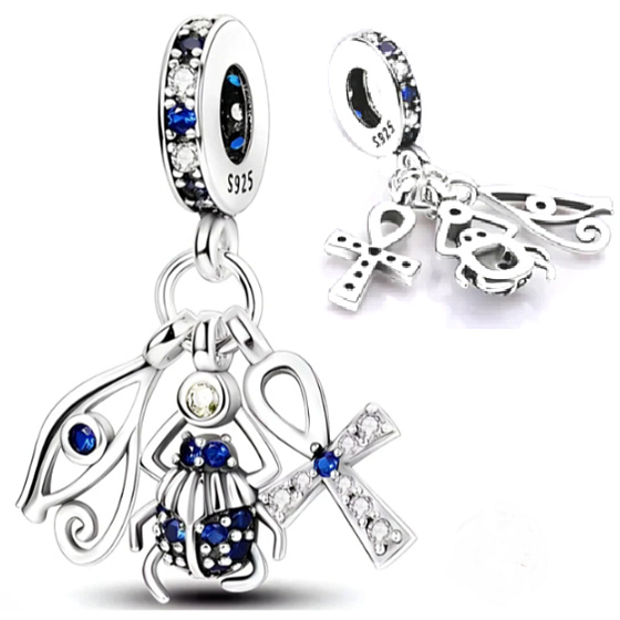 Charm Staroveké egyptské symboly, ochranný amulet, 3v1, prívesok na cestovný náramok