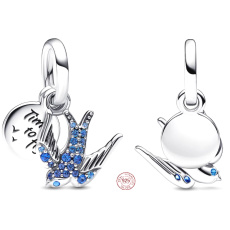 Prívesok na náramok zo striebra 925 Šumivá lastovička a citát, prívesok 2v1 Prívesok na náramok zo striebra 925 Šumivá lastovička a citát, prívesok 2v1