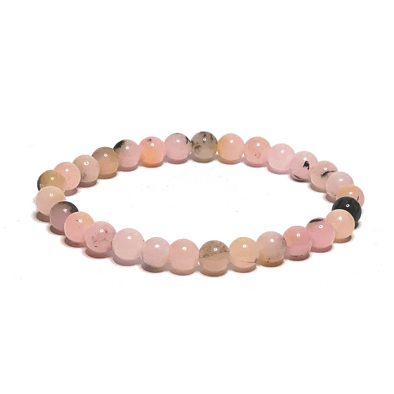 Opál ružový náramok elastický prírodný kameň, guľôčka 6 mm / 16-17 cm, kameň kráľovnej, príťažlivosti, ženskej intuície a krásy