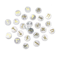 Kremeň číry kruhový Runová abeceda prírodný kameň, 16 - 19 mm 25 kusov Kremeň číry kruhový Runová abeceda prírodný kameň, 16 - 19 mm 25 kusov