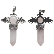 Ruženínový kríž zo zliatiny a prírodného kameňa 5,3 x 3,7 x 12 mm,