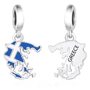 Charm Řecko vlajka - houpající se mapa, přívěsek na náramek cestování Charm Řecko vlajka - houpající se mapa, přívěsek na náramek cestování