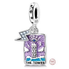 Charm Sterlingové stříbro 925 Tarot – Věž The Tower, přívěsek na náramek symbol