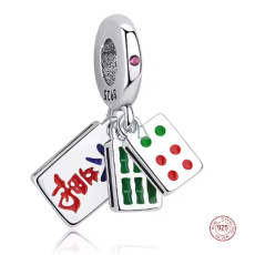 Charm Sterlingové stříbro 925 Mahjong – Tři kameny štěstí, herní talisman z Východu, přívěsek na náramek cestování Charm Sterlingové stříbro 925 Mahjong – Tři kameny štěstí, herní talisman z Východu, přívěsek na náramek cestování