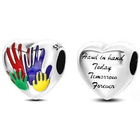 Striebro 925 Srdce s potlačou - rodina - dnes, zajtra a navždy, korálik na náramku rodina