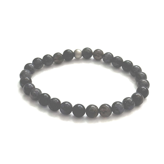 Kordierit / Iolid náramok elastický prírodný kameň, guľôčka 6 mm / 16 - 17 cm, Vikingský kameň - kompas