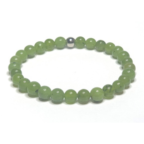 Nefritový kanadský náramok elastický prírodný kameň, guľôčka 6 mm / 16 - 17 cm, kameň mieru