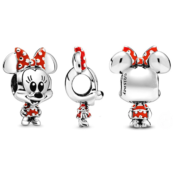Prívesok Striebro 925 Disney Minnie Mouse mouse s bodkovanými šatami a mašľou, korálik na náramku