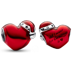 Charm Striebro 925 Červené vianočné srdce, korálka na náramok Vianoce