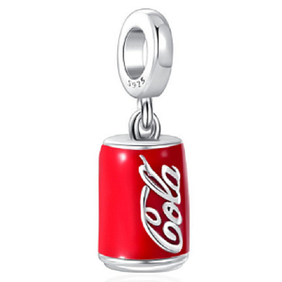 Strieborný prívesok 925 Coca Cola v plechovke, prívesok na náramok, jedlo a pitie