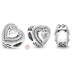 Prívesok Striebro 925 Lesklé srdcia, korálky na náramku, láska